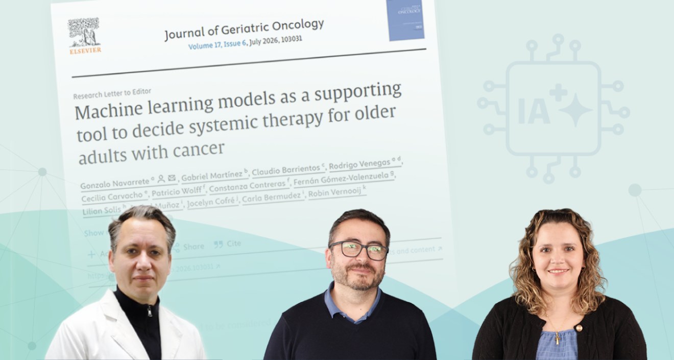 Portada del artículo en Journal of Geriatric Oncology junto a los doctores Gonzalo Navarrete y Gabriel Martínez y la matrona Jocelyn Cofré
